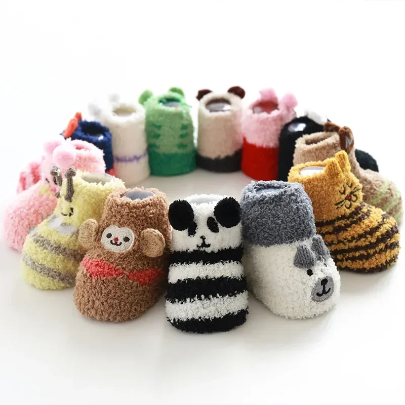 1 Pair Warm Infant Baby Sock for Boy Girl Cute Cartoon Animal Newborn Floor Sock Lovely Winter Warm Toddler Coral Fleece Socks