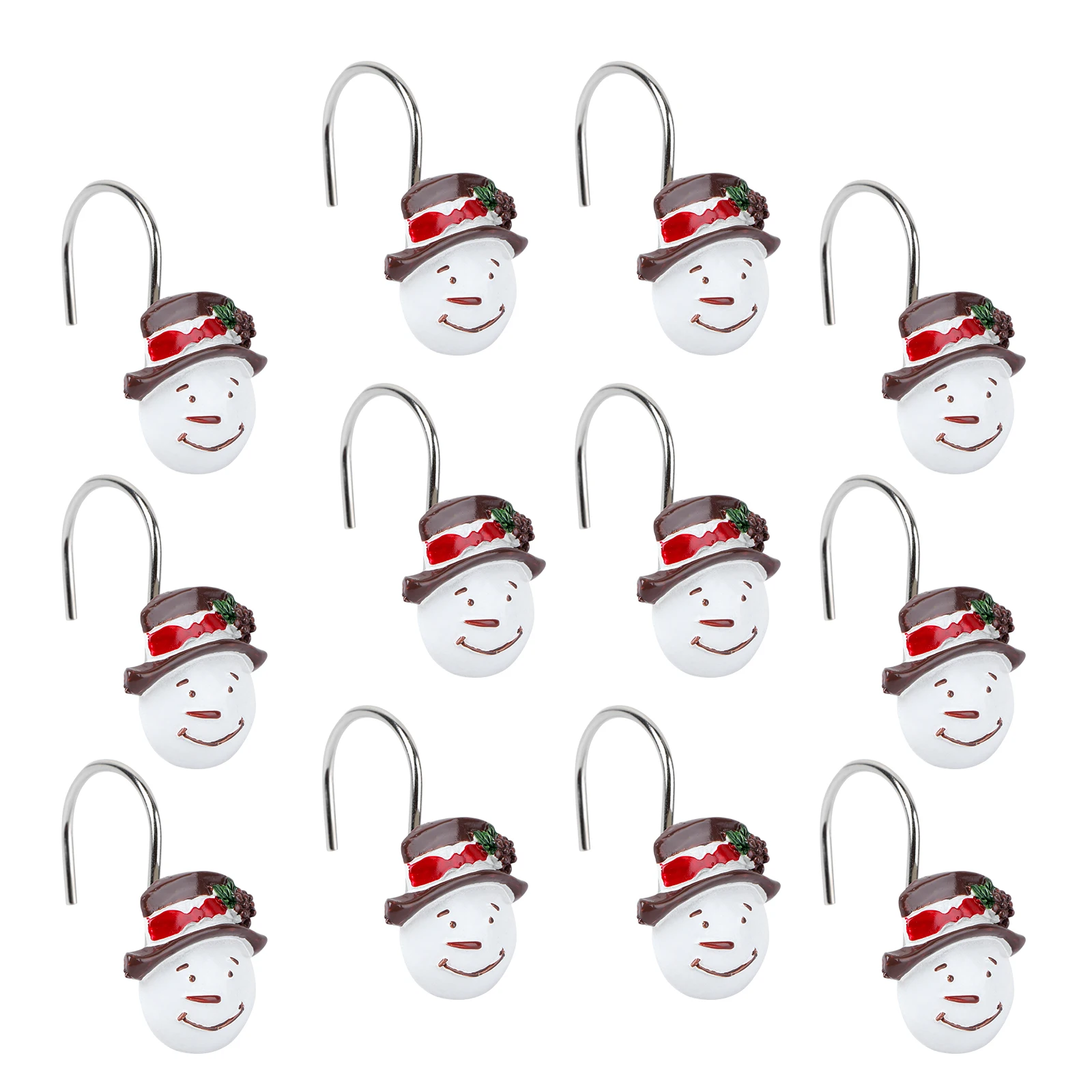 

12 pcs Resin Hooks Metal Snowman Shower Curtain Hooks Christmas Decor Holiday Accessories Easy Install