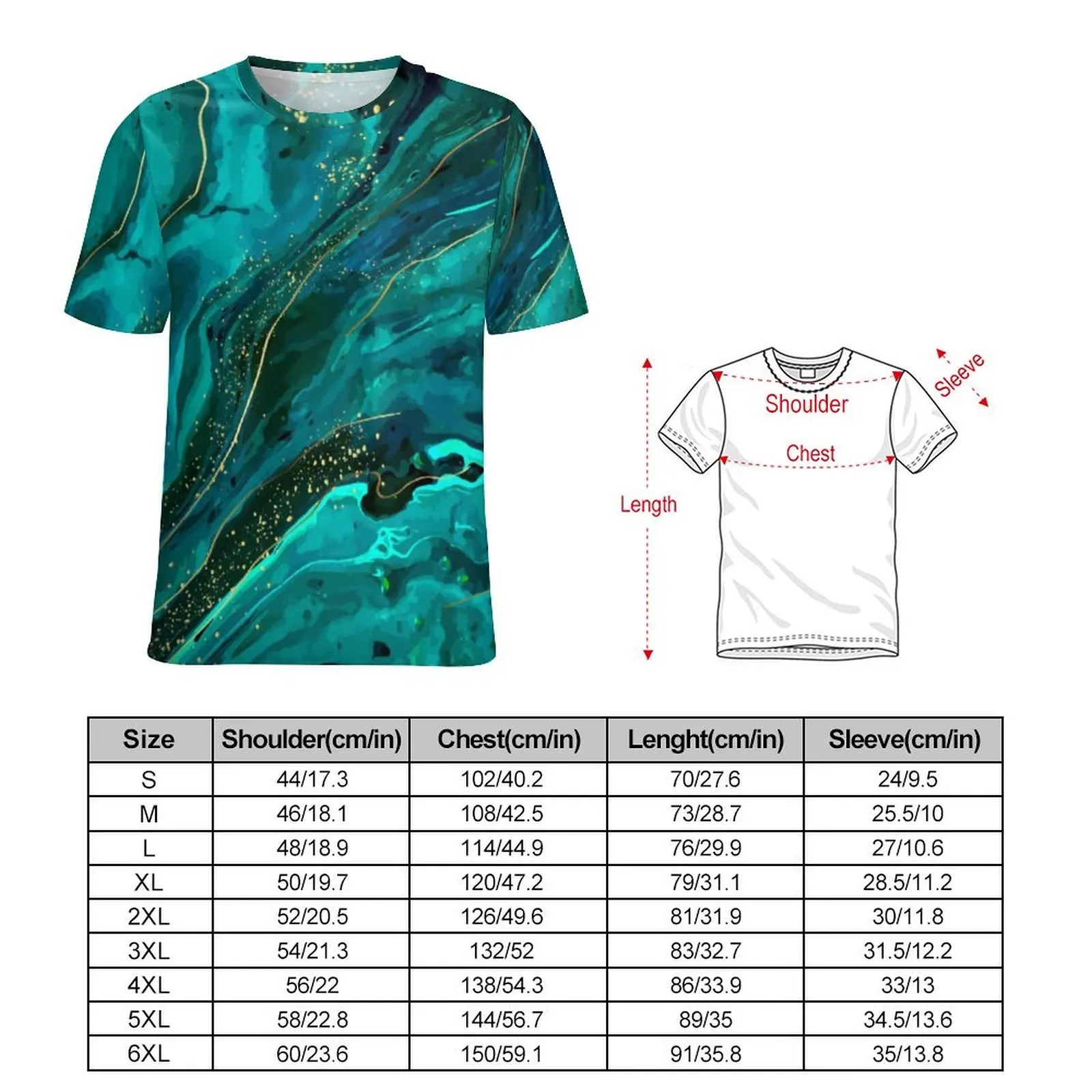 Oversize T-Shirt Original Green Marble Gold Retro Print T-Shirts  Y2K Fun O Neck Tshirt Men Fashion Custom Tees