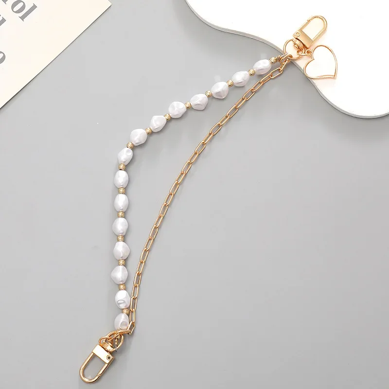 Pearl Handheld Chain Phone Case Pendant Hole Hanging Accessories Double Button Key Chains Clothing Accessories for Women