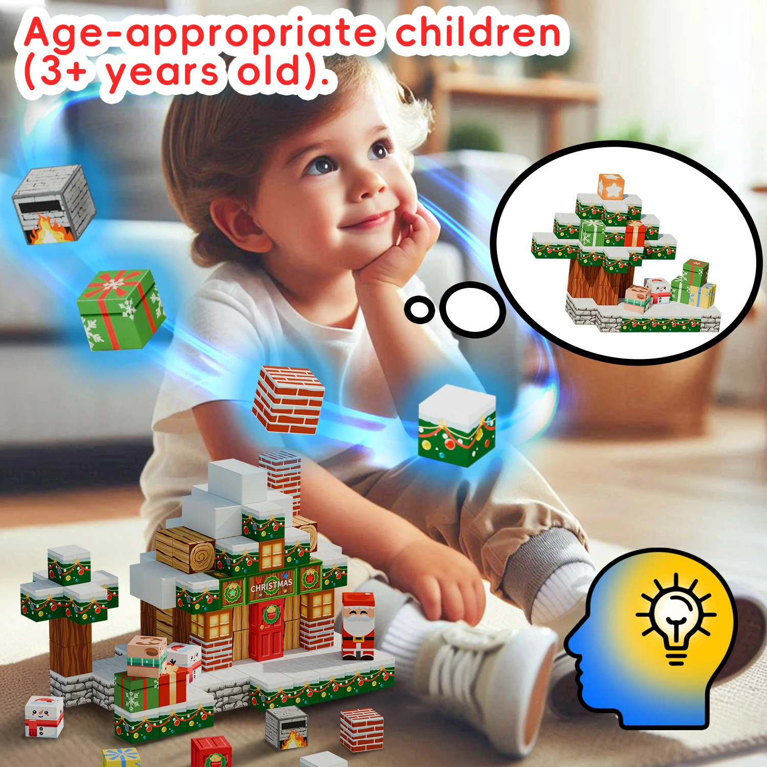 كتل مغناطيسية للأطفال عيد الميلاد كتل مغناطيس الثلج بناء الألغام المغناطيس العالم مجموعة هدايا عيد الميلاد لعب للبنين والبنات الذين تتراوح أعمارهم بين 3 سنوات فما فوق