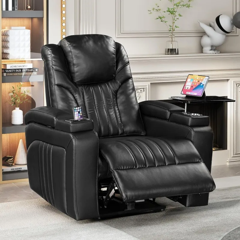 Electric Recliner Chair with USB Charge Port, 360 Swivel Tray Table, Hand in-Arm Storage, and Cup Holders, Ambient Lighting