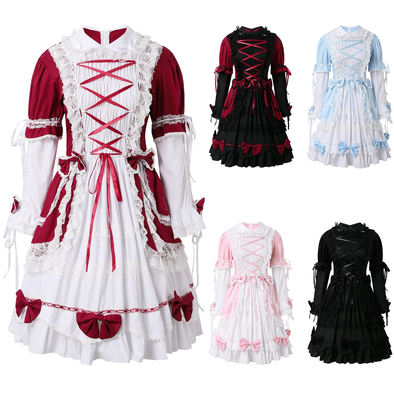 

victorian dress kawaii girl gothic lolita op loli cosplay Gothic palace sweet lolita dress vintage lace bowknot peter pan collar