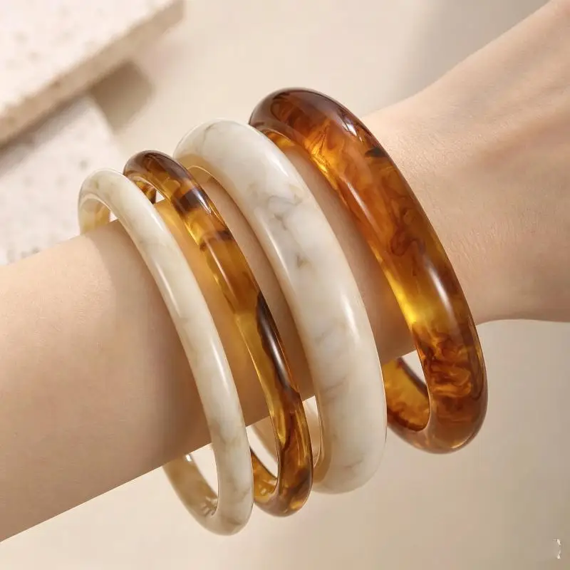 1Pc/4Pcs Elegant Retro Acrylic Resin Bracelet Set For Women Fashion Boho Stackable Bangle Daily Wear Party Jewelry Gifts