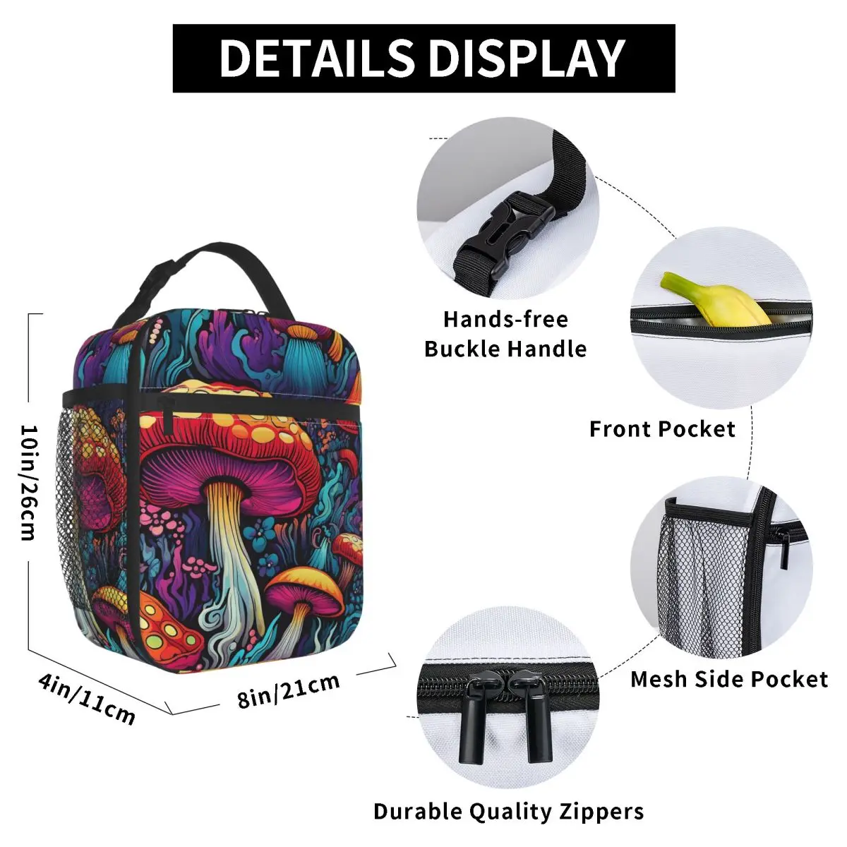Acid Trippy Weird Psychedelic Mushroom Insulated Lunch Bag for Women Office Cooler Thermal Food Box Tote Lunch Boxes Container