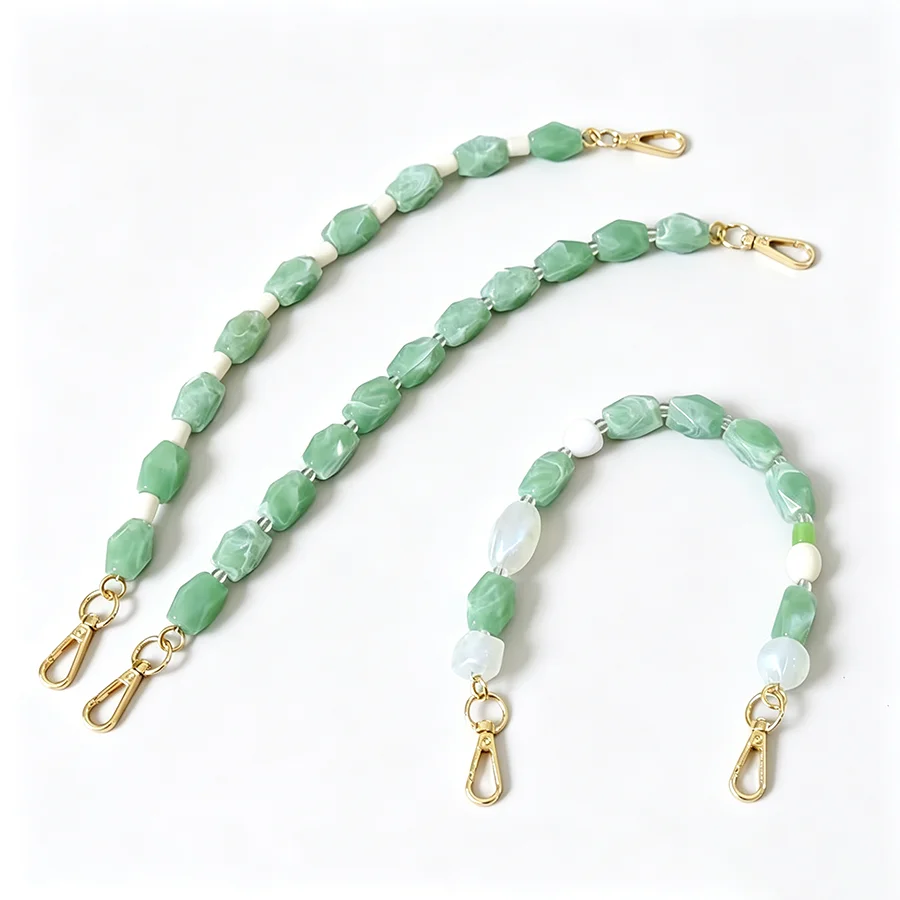 Woman Bag Accessory Green White Acrylic Resin Bead Part Handcrafted Wristband Cute Phone Case Strap Women Bag Handle Chain