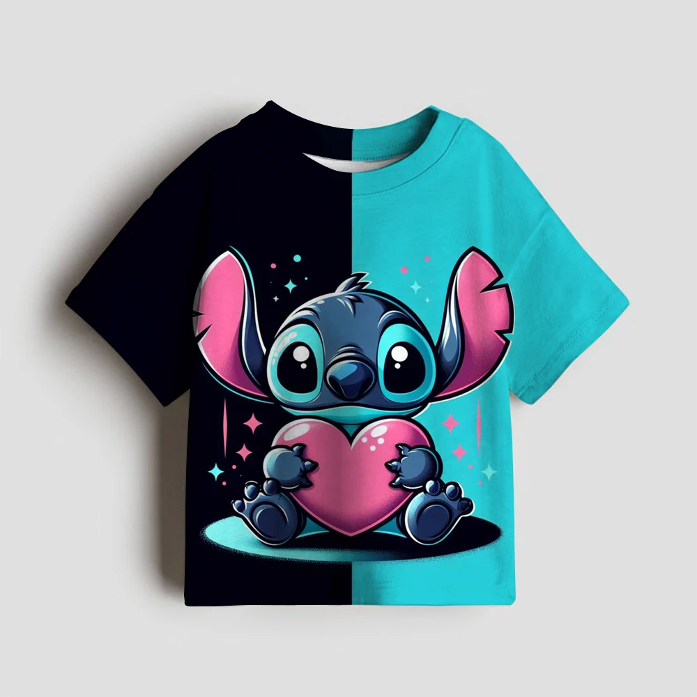 

Приобретение продуктов: футболки с короткими рукавами Stitch Disney для мальчиков и девочек, красивые подарки синего и розового цвета.