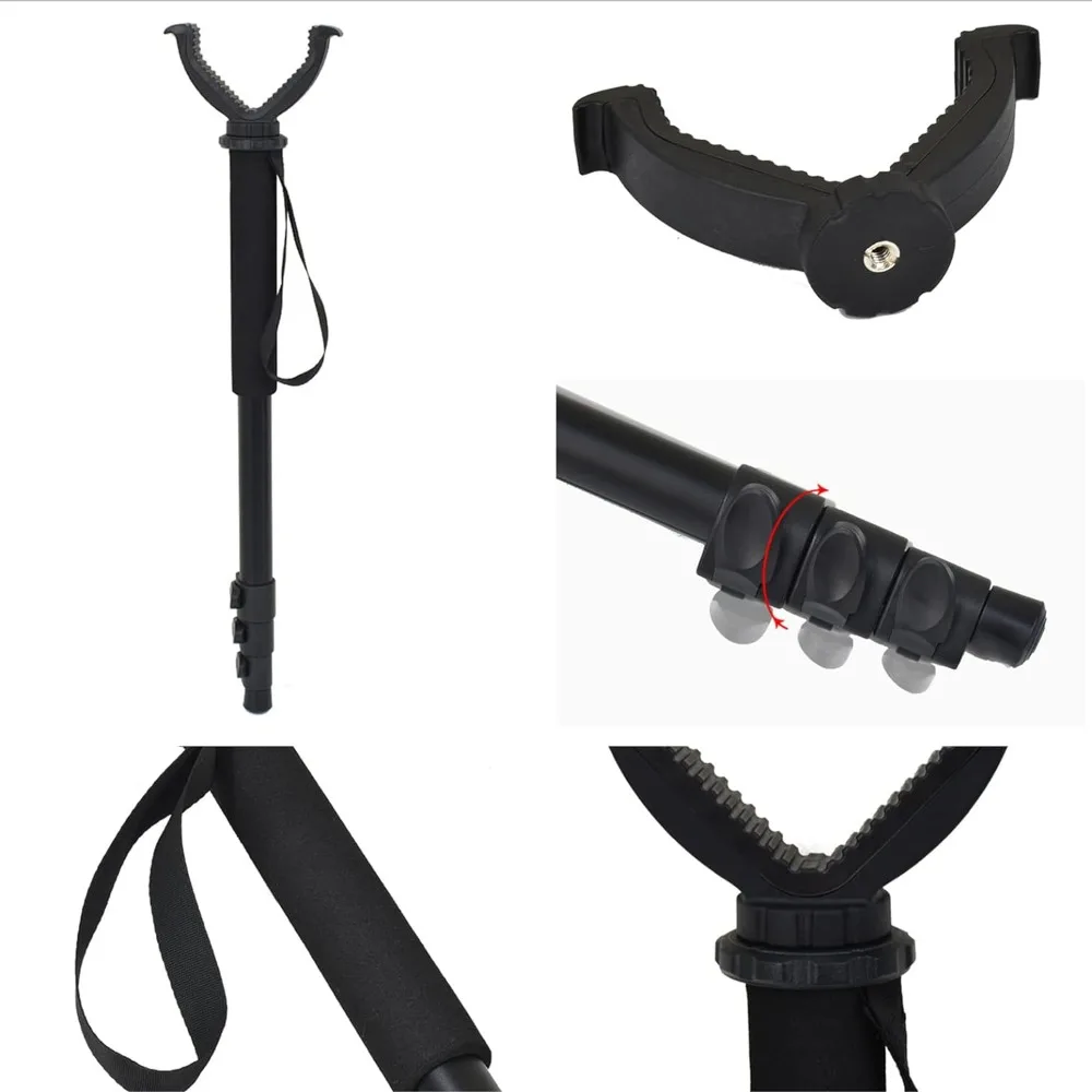 Aluminum V Shaped Rotating Yoke Monopod Telescopic Shooting Stick With Anti Lost Wristband For Hunting Shooting Gear