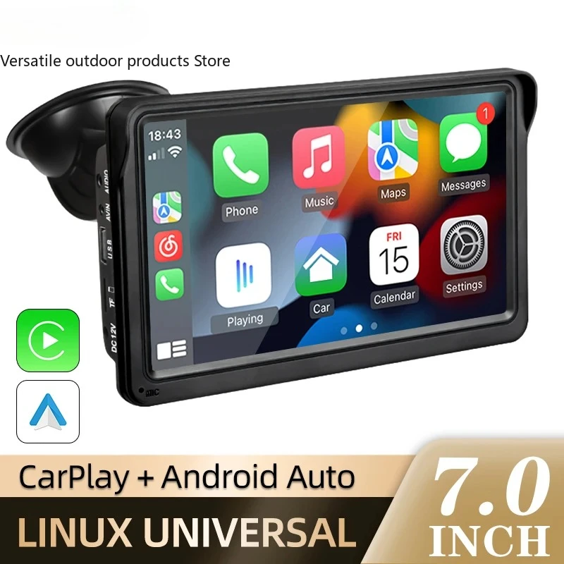 Hippcron 7inch Car Radio Multimedia Video Player Wireless Carplay And Wireless Android Auto Portable Universal Touch Screen