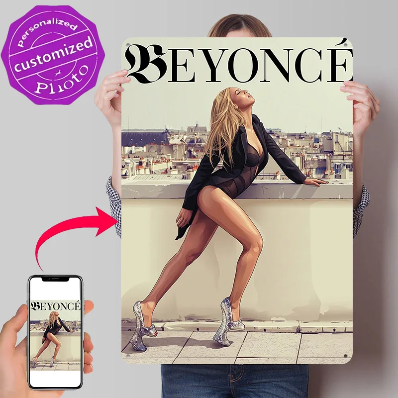Beyonce Fashion Illustration 3D Texture Printed Poster Custom Vintage Metal Tin Plate Sign for Wall Art Bedroom Decorations Room