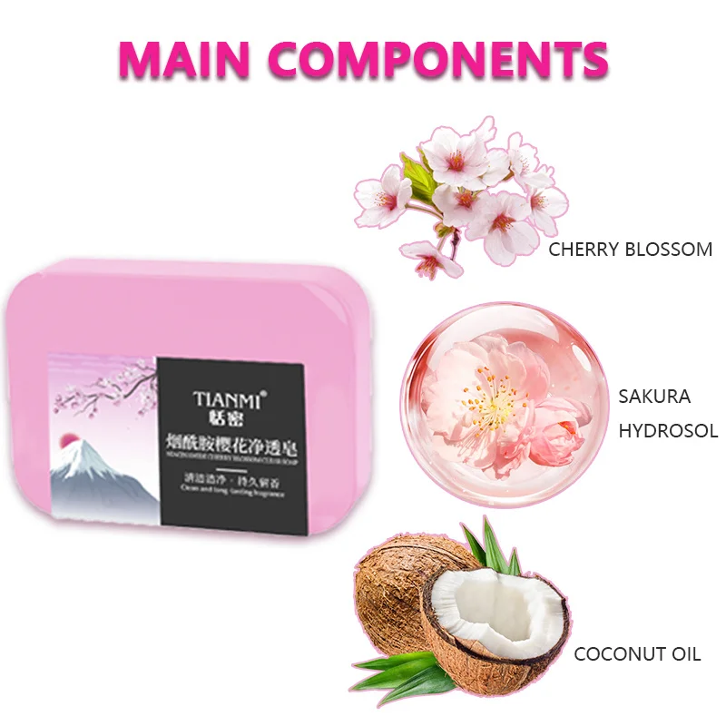 4PCS Niacinamide Cherry Blossom Handmade Soap, Rich in Niacinamide and Cherry Blossom Extract, Gently Cleanses and Moisturizes