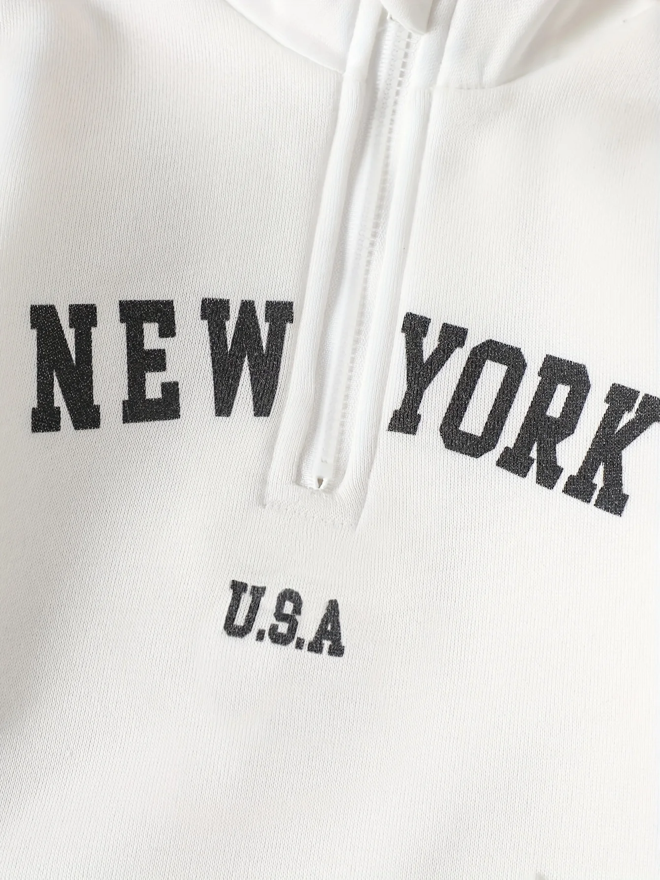 NEW YORK Letter Print - Kids Half-Zip Stand Collar Sweatshirt & Black Pants Minimalist Casual Set image 4