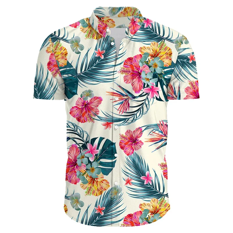 Chemise décontractée à fleurs hawaïennes pour hommes, imprimé à manches courtes, mode coréenne, olympiques de vêtements, chemises bon marché