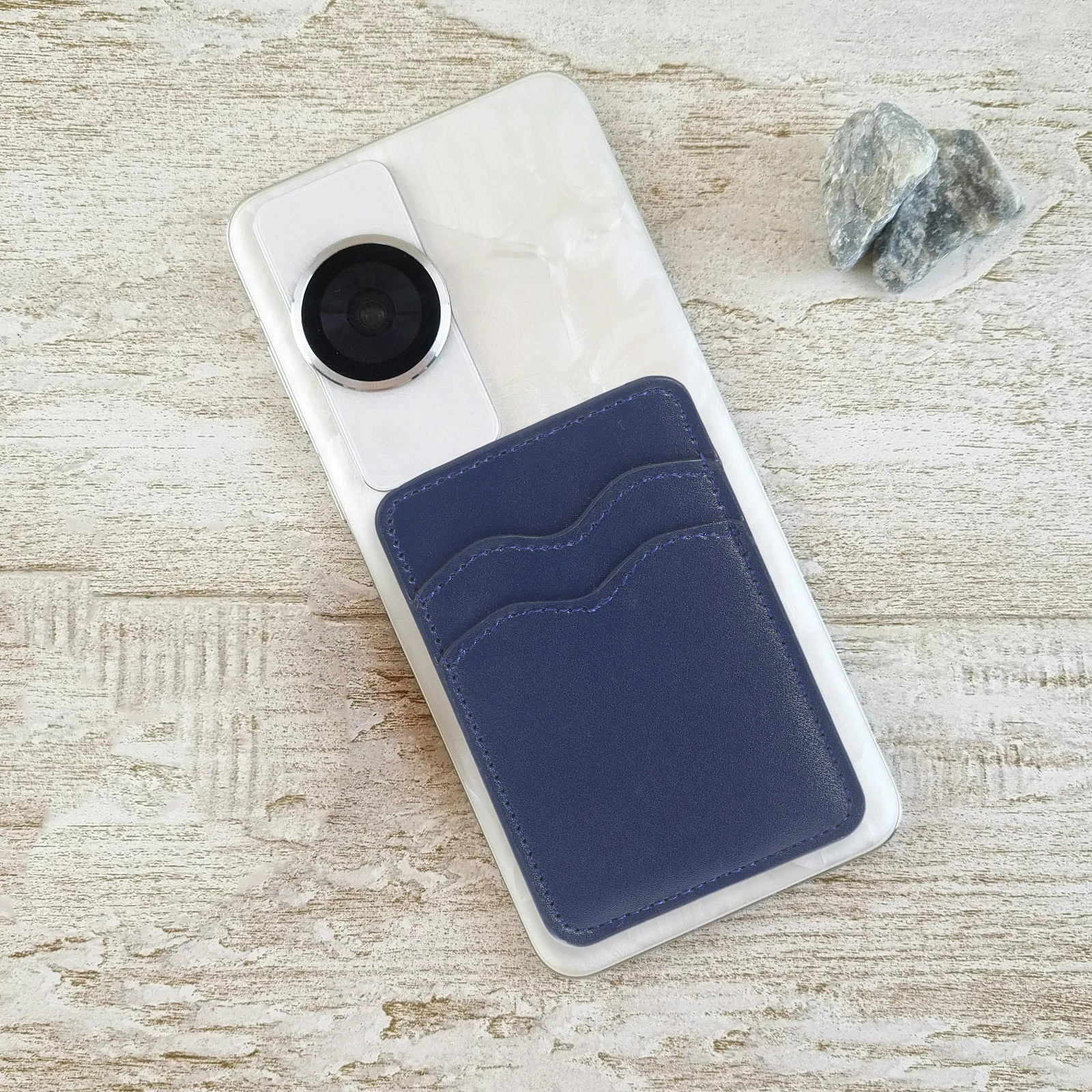 Fake Adhesive Phone Card Holder with Dual Slots Slim Wallet for Back of Mobile Ultra Thin Wireless Charging Compatible
