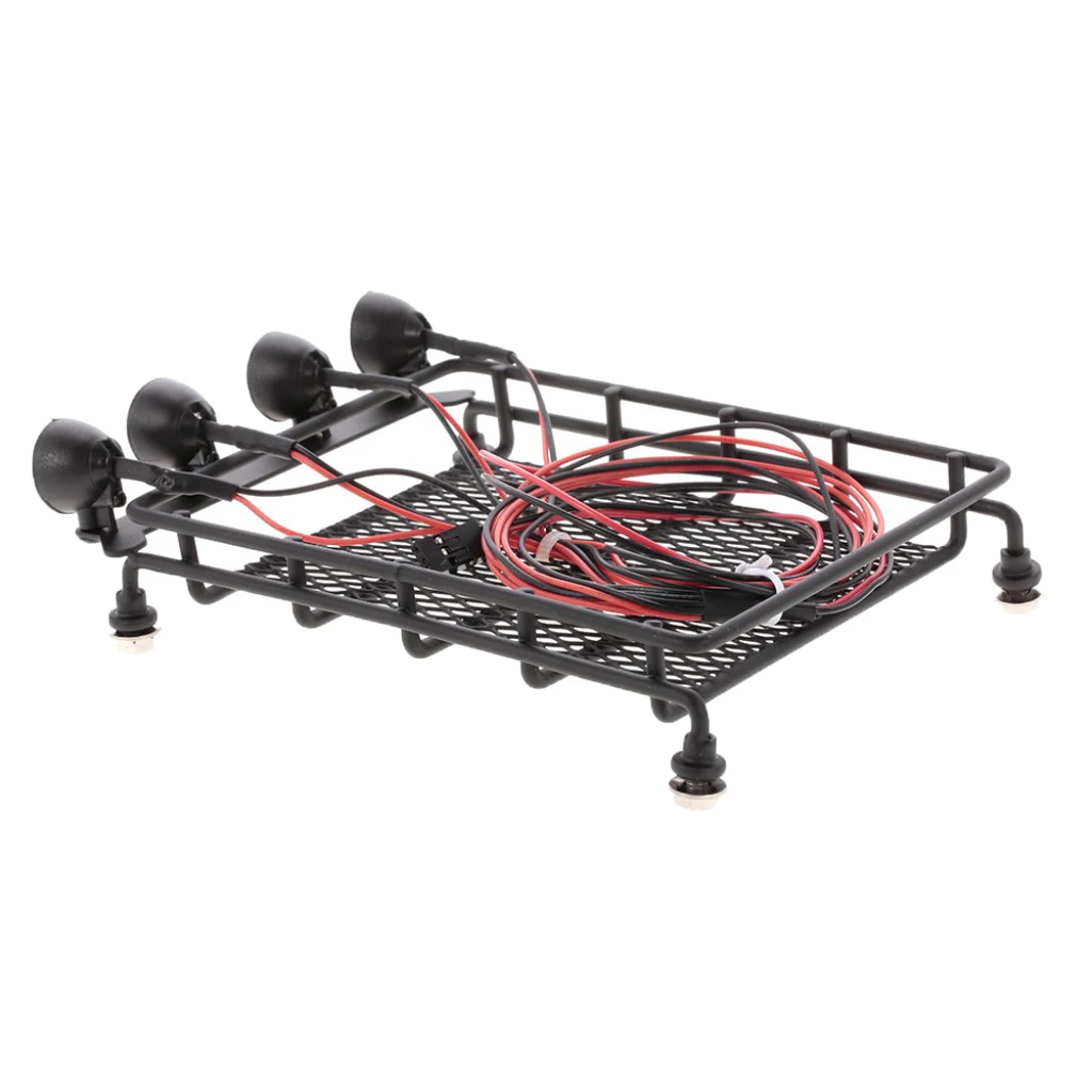 High Quality Iron RC Car Roof Rack Luggage Tray with LED Lights for 1/10 Axial SCX10 D90 110 Rock Crawler