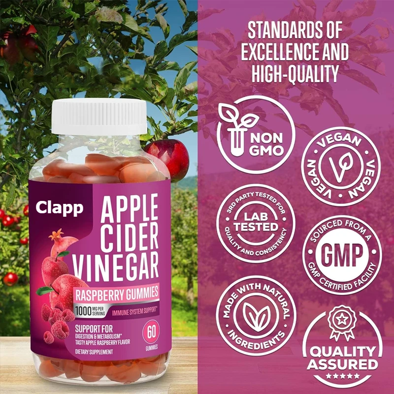 

Vegetarian Apple Cider Vinegar Gummies for Detoxification and Cleaning, ACV Gummies, Vitamin B12 Digestive Supplements