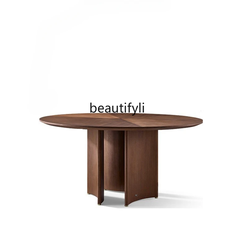 

Nordic Black Walnut Solid Wood Dining Table Household round Marble round Table Simple Elegant round Table Small Apartment