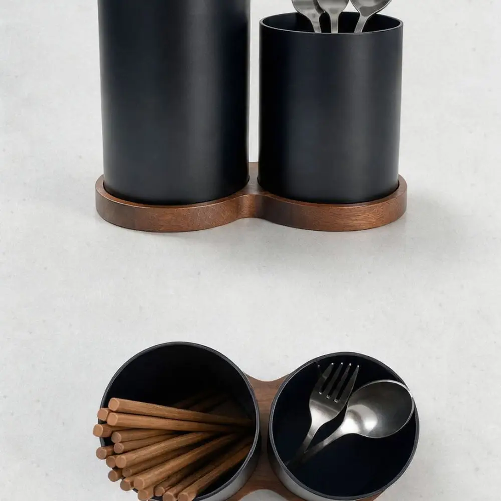 Kitchenware Organizer Stand Ebony Wood Space Aluminum Cutlery Holder For Chopsticks Spoon Fork Tableware Storage