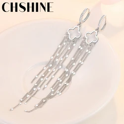 CHSHINE 925 Sterling Silver Four Leaf Clover Sequins Earrings For Women Wedding Party Gift Fashion Jewelry