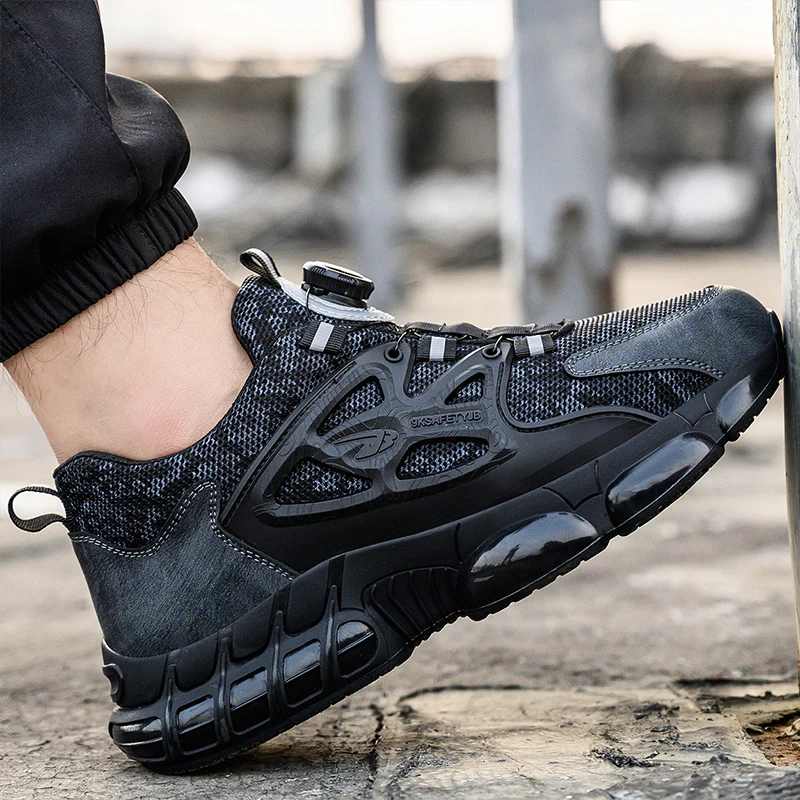 Rotating Button New Safety Shoes Men Anti-smash Anti-puncture Work Shoes Fashion Men Sport Shoes Security Protective Boots view 5