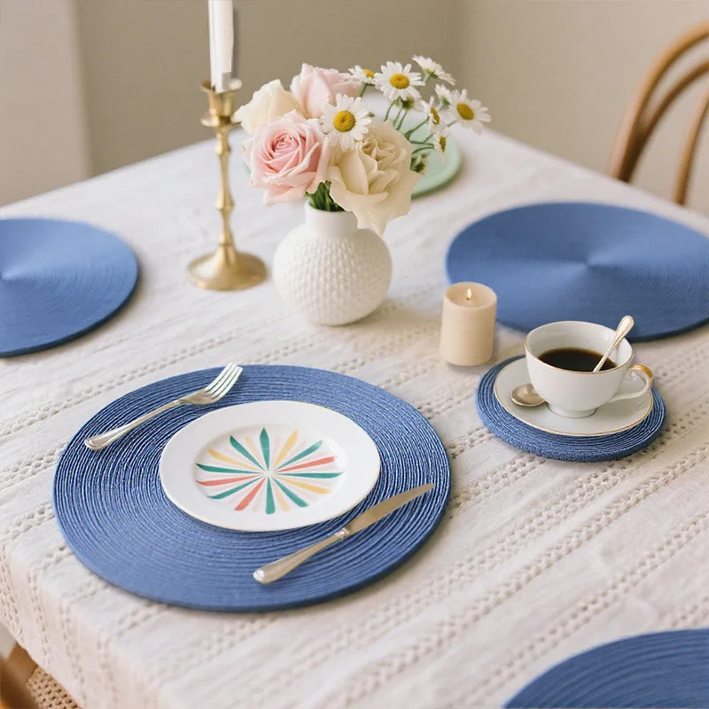 Japanese-Style Woven Round Cotton Yarn Mat - Heat Insulation Anti-Scald Coaster Dining Table Placemat for Western Food