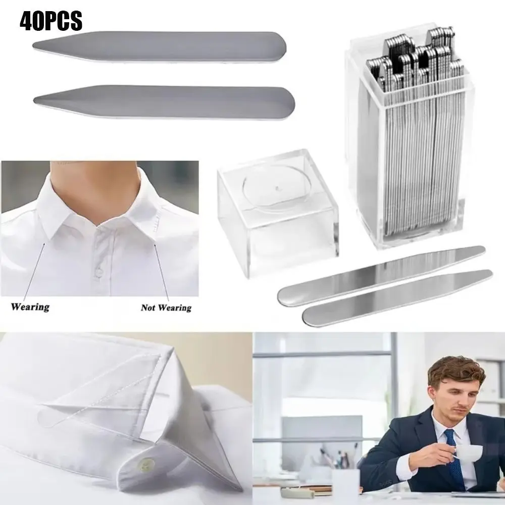 40Pcs Anti-roll Stainless Steel Collar Stiffeners Collar Shaper Fixed Pads Magnetic Shirt Collar Support Shaping