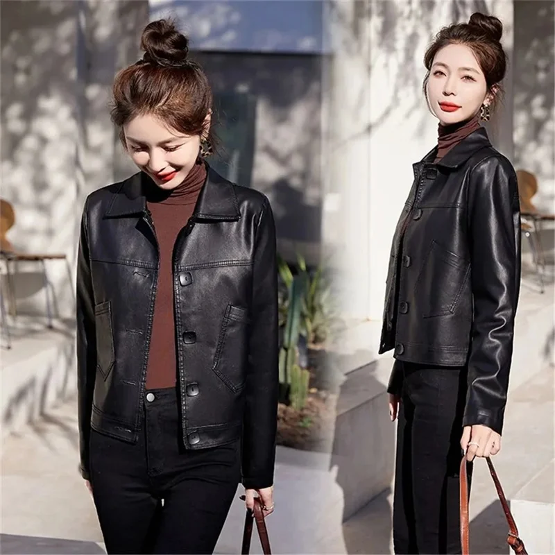 Nuovo stile occidentale primavera e autunno giacca corta in pelle da donna bavero giacca casual da donna giacca in pelle alla moda versatile