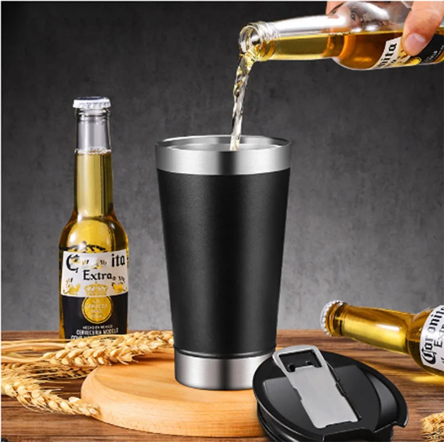 

Logo 20oz Vacuum Flask Thermos Bottle Thermo Cup with Lid and Stainless Steel Opener for Hot Beer and Ice Cream Travel Bear Mug