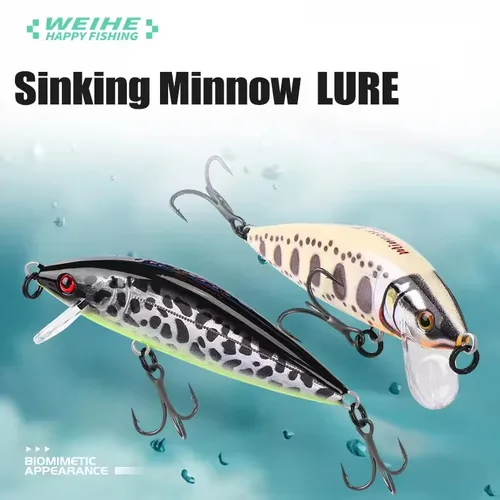 WEIHE Sinking Mino A 7,5 cm 9,7 g cebo duro con anzuelo triple cebo Luya 10 # Pescado 3D