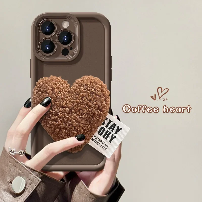 Korean Cute 3D Plush Love Heart Phone Case For Samsung Galaxy S25 S24 S23 S22 S21 Ultra Plus FE A32 A13 A33 A34 A16 Soft Cover