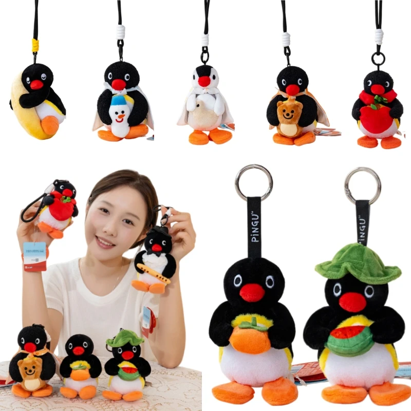 10cm Cartoon Pingu Animated Character Series Cute Plush Animal Doll Backpack Pendant Decor Trendy Toys Peripheral Surprise Gifts