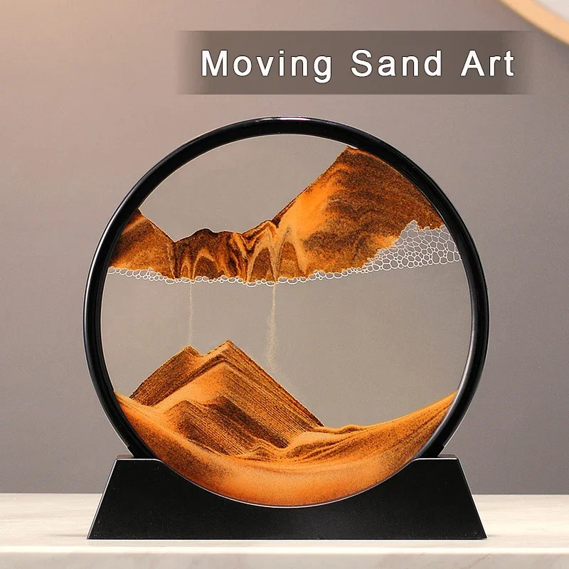 Sandscape Moving Sand Art Picture Round Glass 3D Deep Sea Quicksand Craft Liquid clessidra Flowing Sand Painting Home Decor Gift