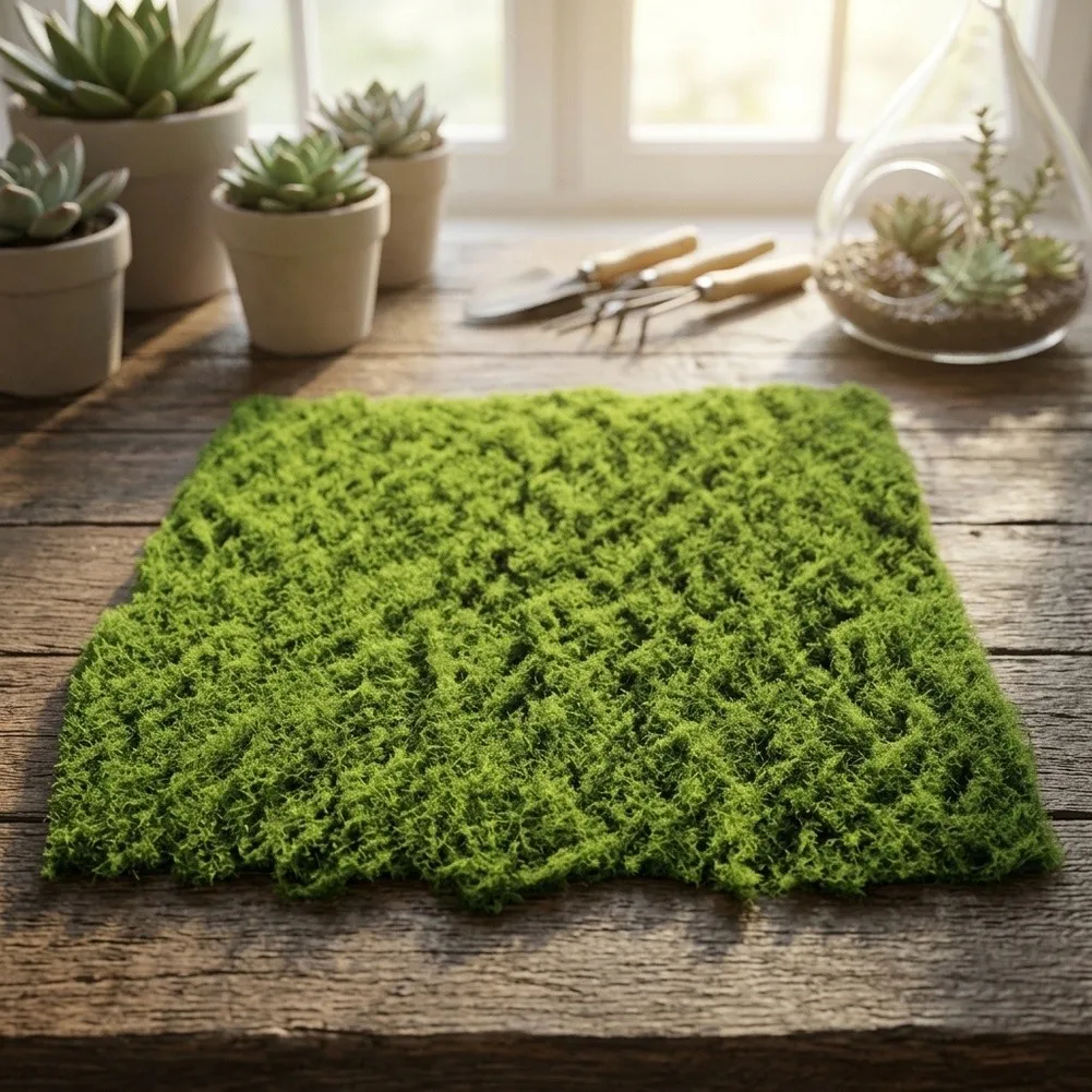 Flexible Artificial Moss Grass Mat 1 x 1 m Natural Looking Green Turf for Seasonal Decor Craft Projects Landscaping