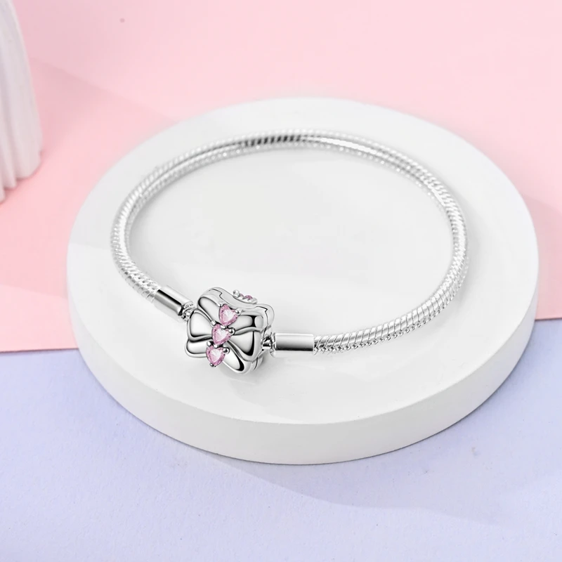 Silver 925 Original 17-20CM Bracelet Heart Flower Zircon Bracelets Fit Charms DIY Birthday Anniversary Jewelry Gift For Woman