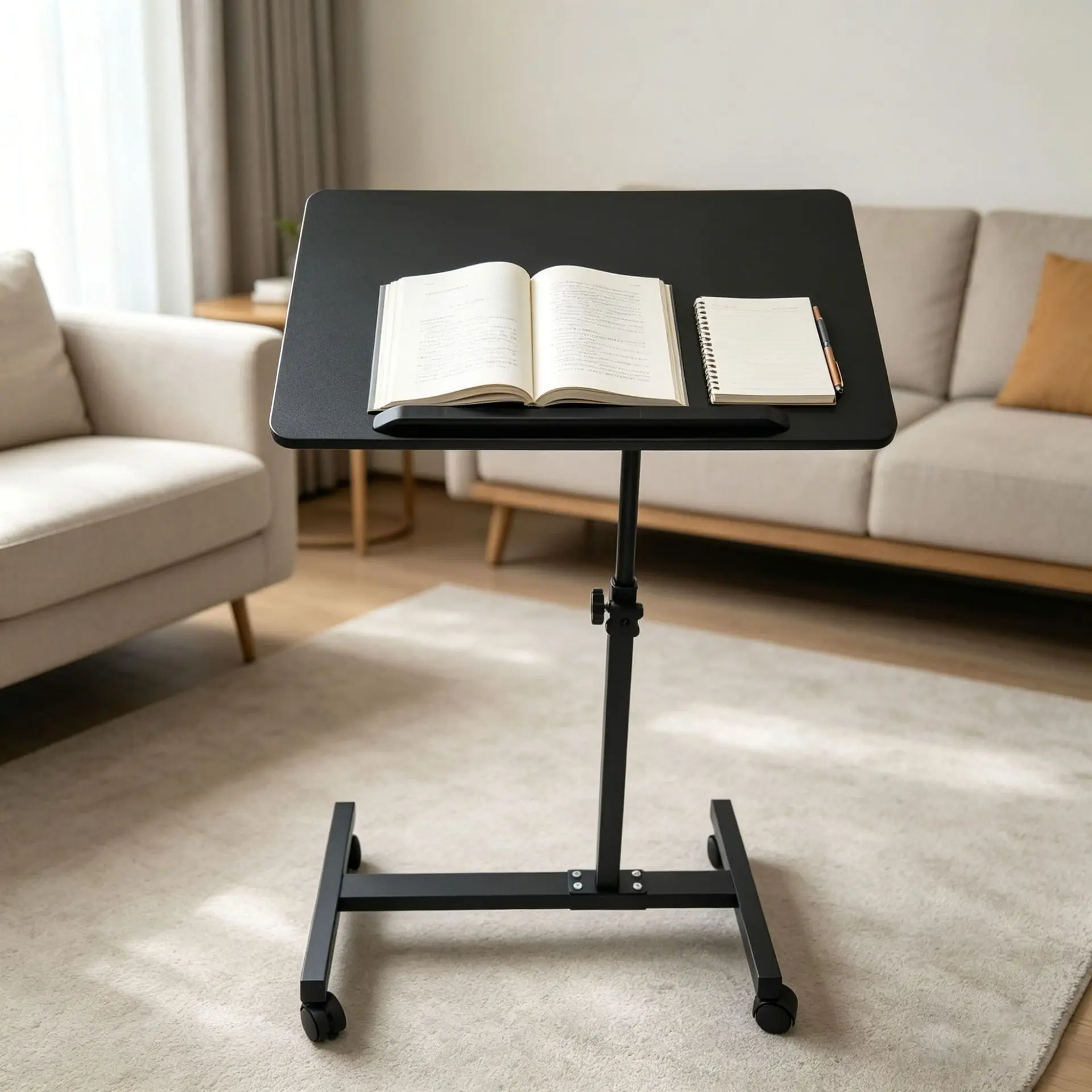 Rolling Height Adjustable Folding Side Table Casters Flip Top Mobile Bedside Laptop Desk Rectangular Coffee Sofa Bedroom Home