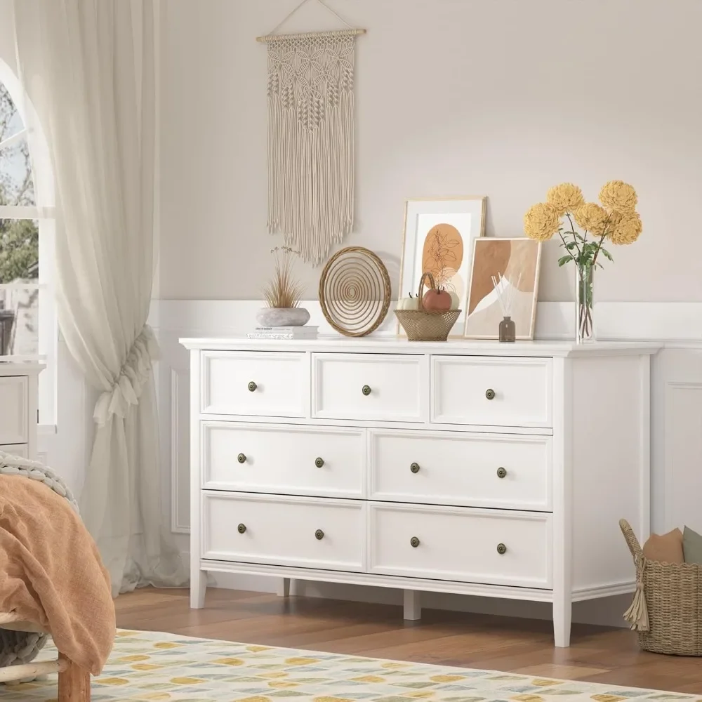 7 drawer dresser bedroom, modern solid wood large storage cupboard, simple white chest of drawers, bedroom living room