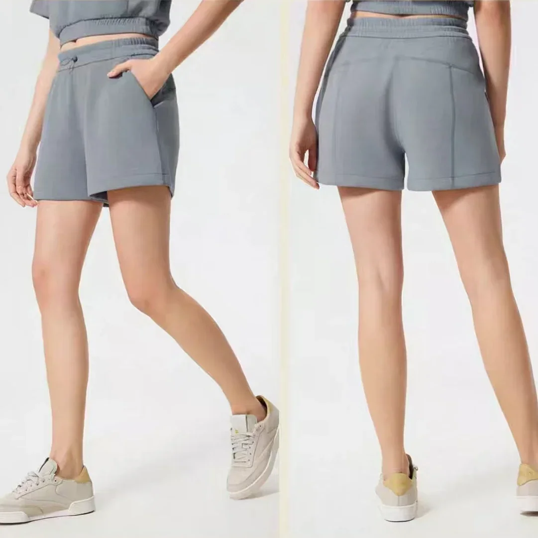 

Lemon Women Everyday High Waist Smooth Peach Fuzz Shorts Casual Cinchable Waist Weighty Drape Athletic Shorts With Front Pockets