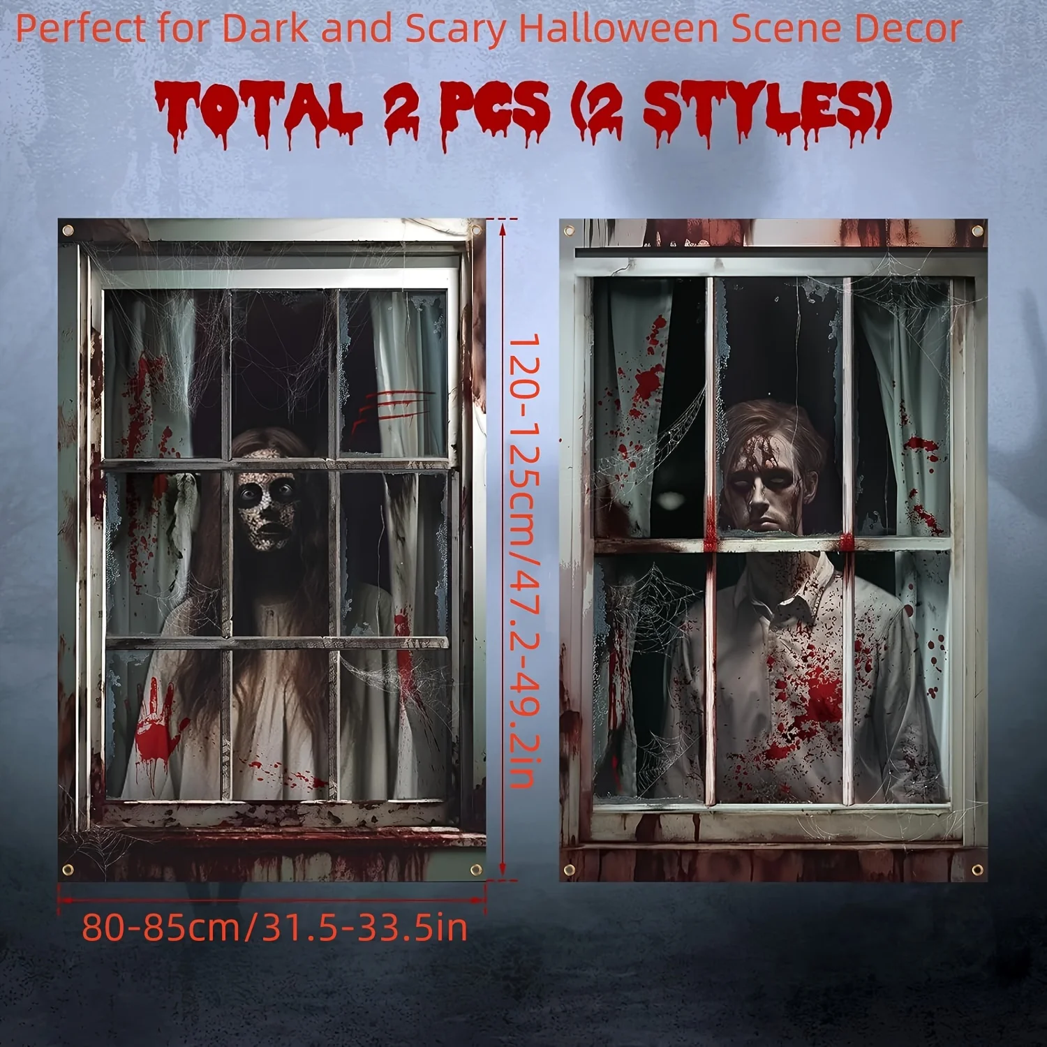 Couverture de fenêtre d'halloween de 120cm, rideau fantôme de terreur, bannière de fenêtre de maison, fantôme de sang, maison hantée, accessoires de décoration de fête à thème