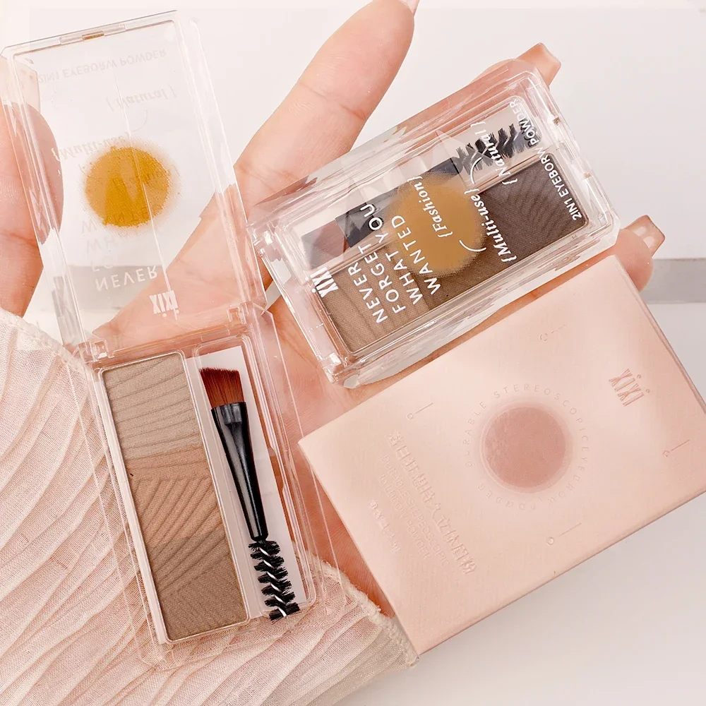 Polvo de cejas de 3 colores, resistente al agua, a prueba de sudor, de larga duración, negro, marrón, paleta de maquillaje de cejas, cosméticos potenciadores de cejas para mujer