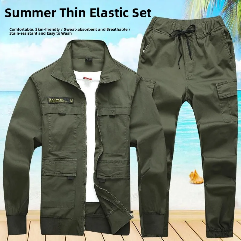 

Летний тонкий свободный дышащий эластичный рабочий костюм-комбинезон с длинными рукавами, камуфляжный, для защиты труда