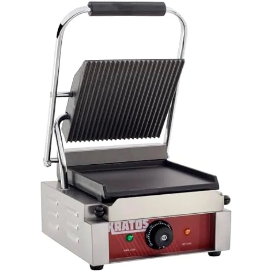 Parrilla eléctrica comercial para sándwich Panini con parte superior ranurada y placas inferiores lisas para sándwiches tostados perfectos 9 x 9 grandes