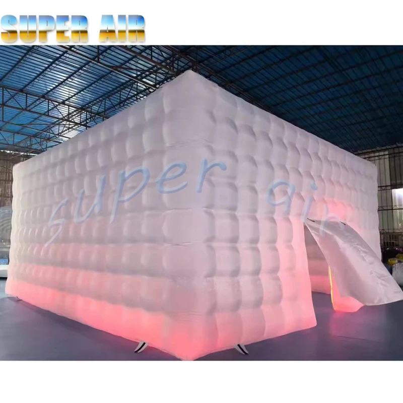 Hot sale 8x8x4m white inflatable night disco cube party tent cube inflatable square tent with colorful lighting