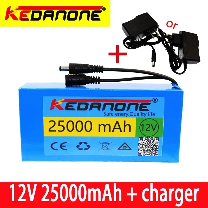 

12v 25000mAh lithium-ion Echargeable Battery High Capacity 12.6v 25Ah AC Power Charger With Charging Indicator + Charger