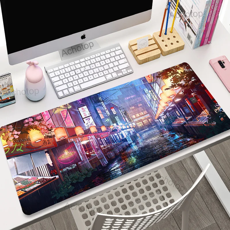 

Retro Vaporwave Mousepad Gamer Neon Tokyo Street Large Mouse Mats Japanese Anime City Desk Mat XXL PC Gaming Mouse Pad 100x55cm