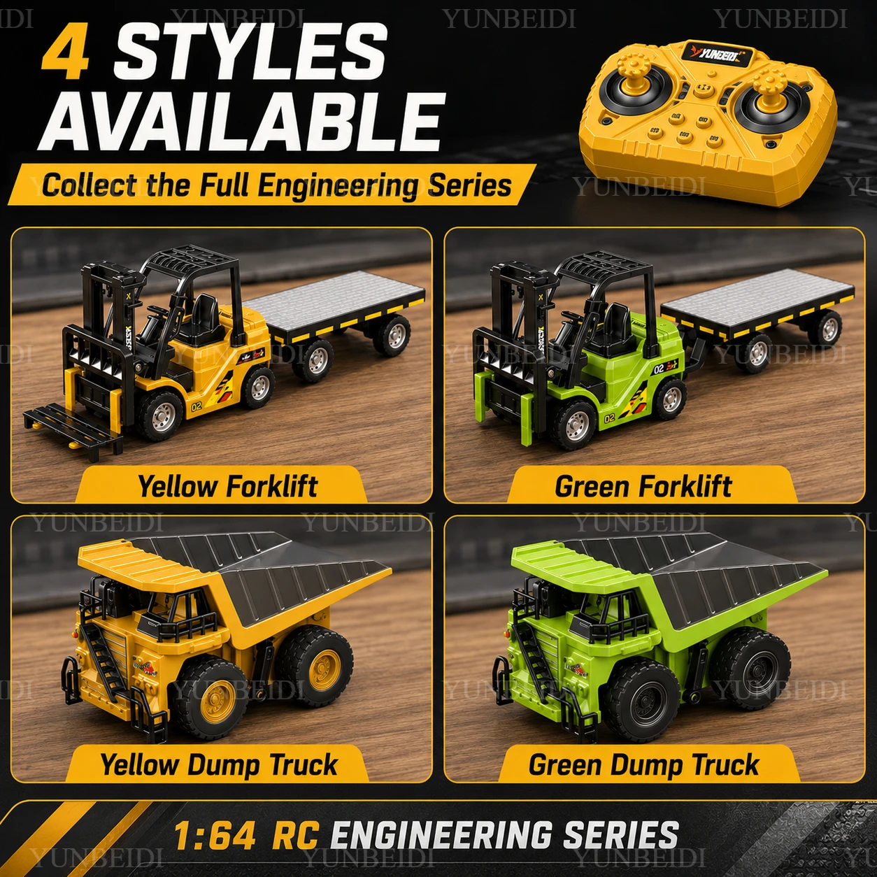 1:64 RC Mini Alloy Car Forklift with Trailer Excavator Desktop Game 2.4G Remote Control Engineering Lift Truck Child's Toy Gifts view 6