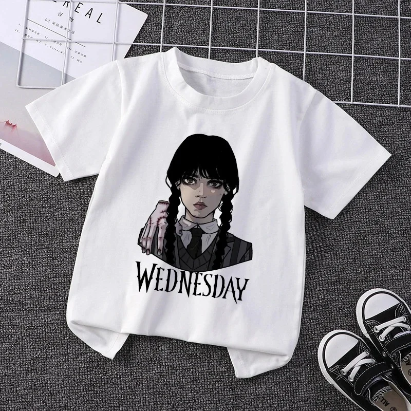 

TV Serials Wednesday Addams Kids T shirt for Girls Summer Printed Baby Boys Short Sleeve Children's Clothes 2023 Fashion Hot