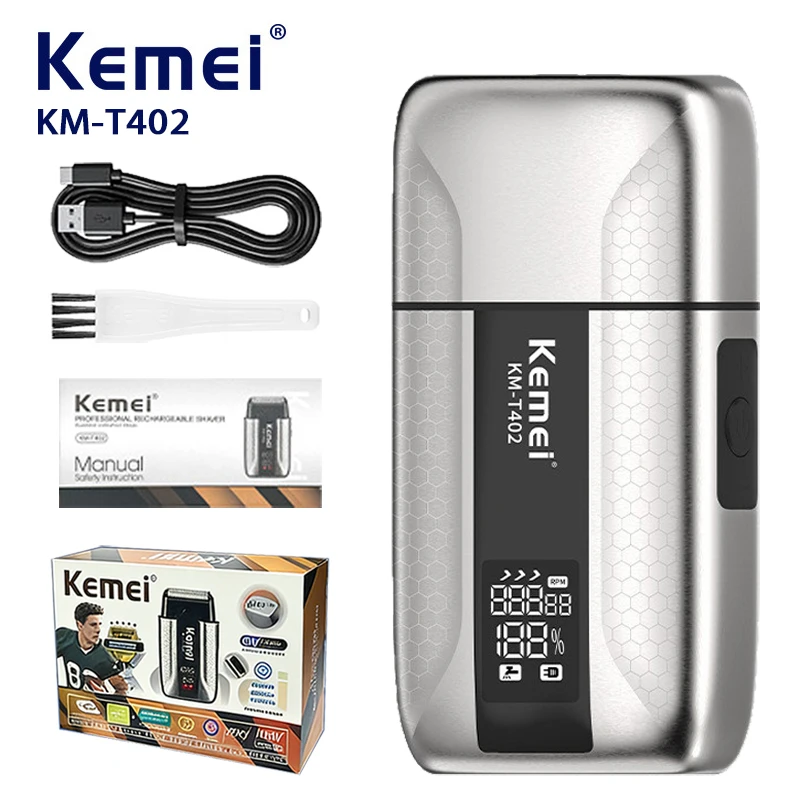 kemei-km-t402-プロ用バリカン-電気シェーバー-メンズ-防水-往復式シェーバー-バリカンシェービング-バルドヘッド-uvカバー付き