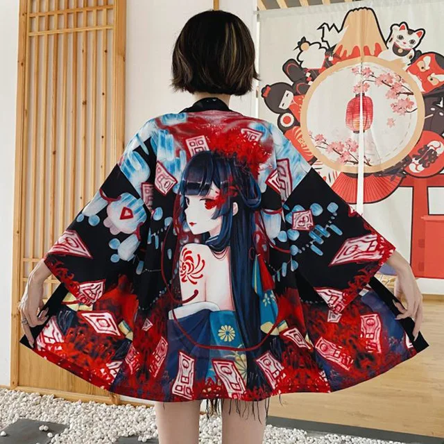 Plum Flower Print Woman Japanese Anime Kimono Asian Clothing - Unique and Striking Fashion Haori Perfect for Cosplay