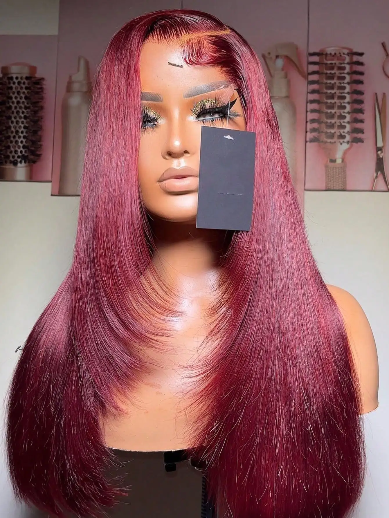 Burgundy 13x4 HD Transparent Lace Frontal Human Hair Wig Long Straight Red 99J Colored 200% Pre Plucked With Baby Hair For Women
