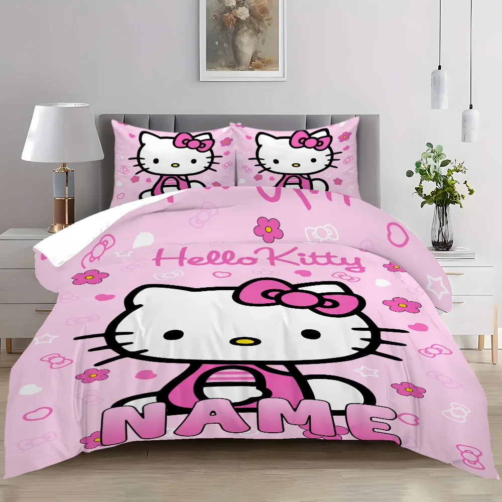 Custom Name Hello Kitty Bedding Set Personalize with Your Name Soft Polyester Duvet Cover & Pillowcases for Teens Best Gifts